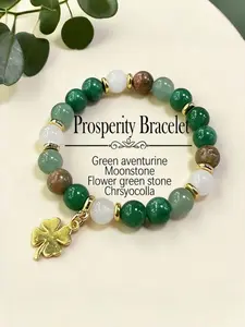 Attract Wealth Lucky Bracelet with Eastern Lingzhi, Agate Beads and Artificial Crystal, Elegant Elastic Design Beaded Jewelry for Career Boost and Prosperity