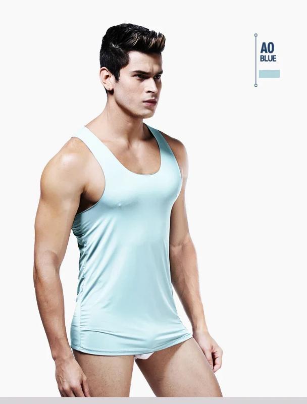 Kyn Apparel Men's ice silk sports trackless solid color I-word sweat vest single sleeveless tight-fitting fitness one-piece base shirt