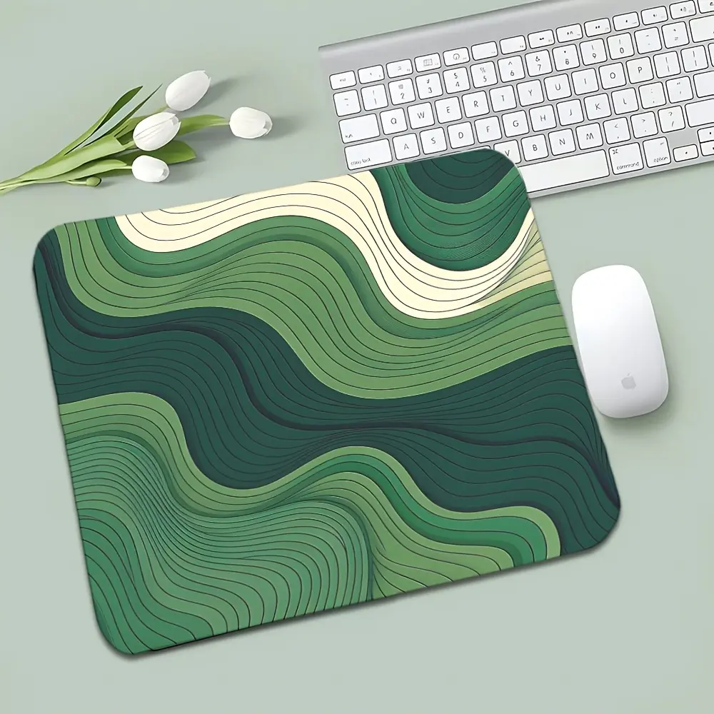 Green Ripple Pattern Fashionable Mouse Pad Rubber Non-slip Gaming Mat Artistic Aesthetic Design Desktop Decoration