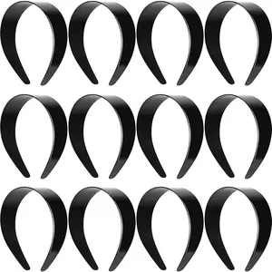 12 Pieces Plastic Headbands Wide Hard Plain Craft Headband Plastic Hairband for DIY Hair Accessories Women(1.5 Inch,Black)