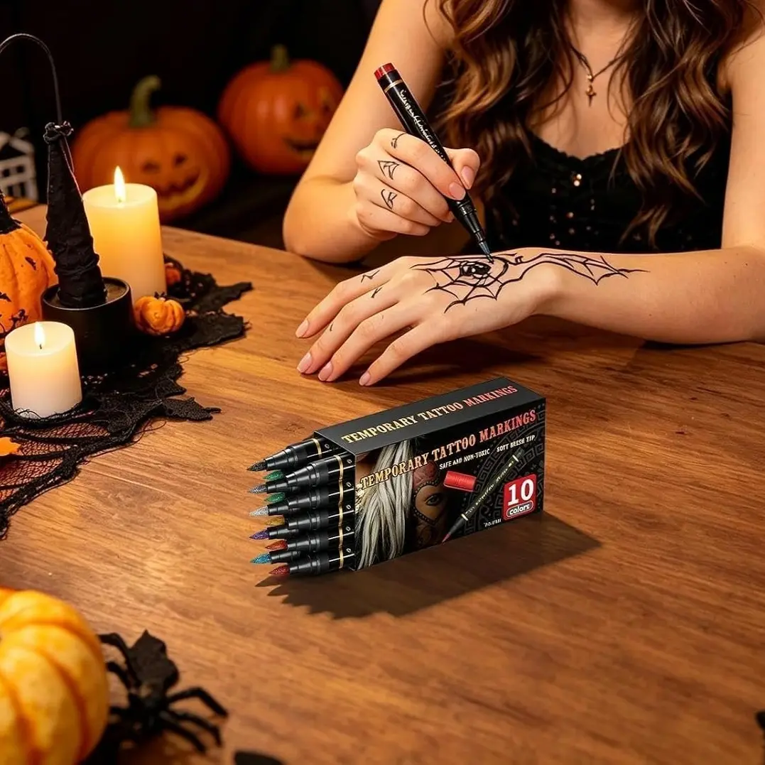 Temporary Skin Markers - 10-Color Washable Face Painting Pen - Temporary Paint Markers,For Cosplay Halloween Art Theater Party Themed Performance