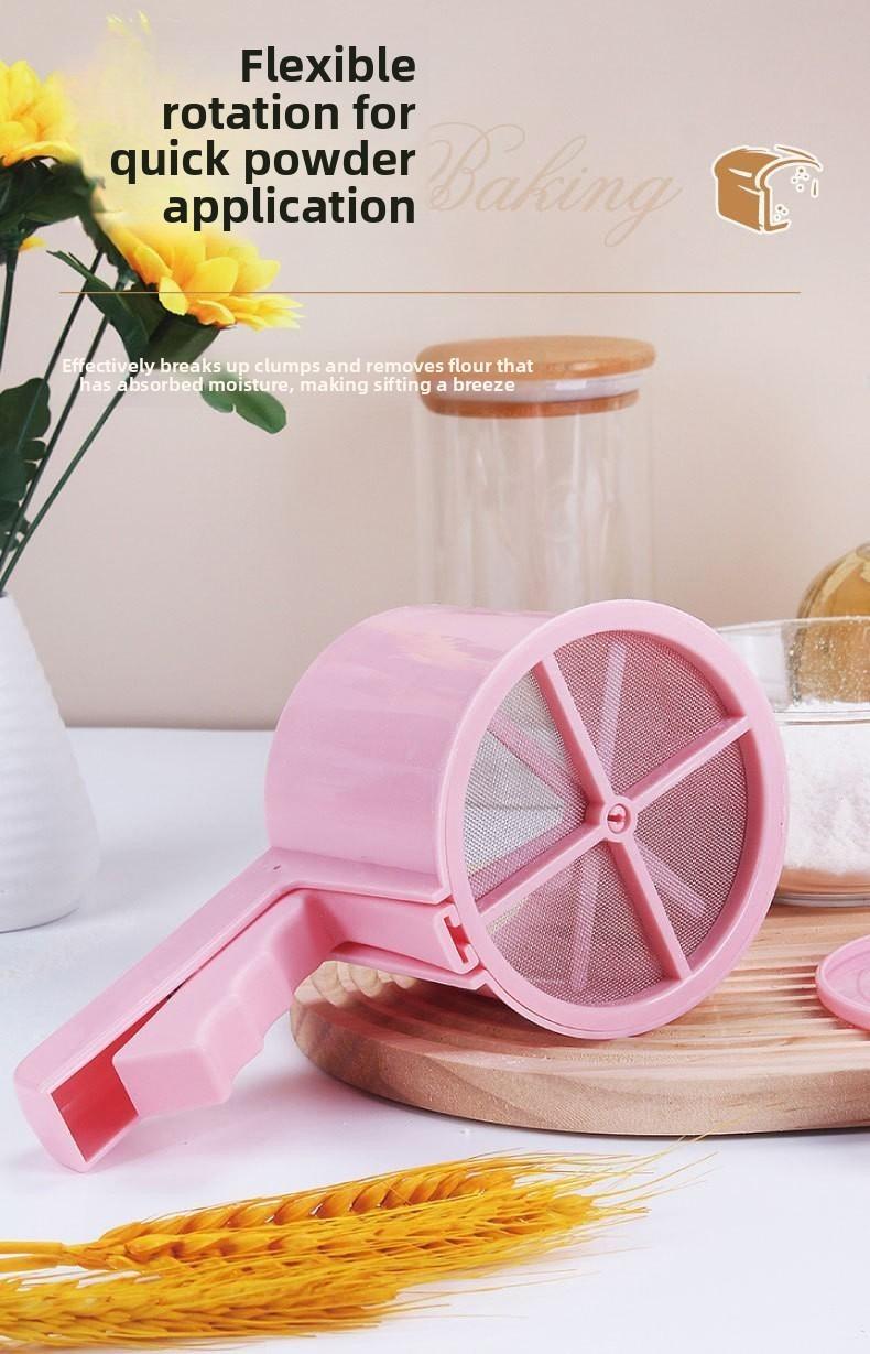 Semi-automatic flour sifter, hand-cranked sugar sieve, handheld filter, powder sprinkler, cup-type strainer, baking tool