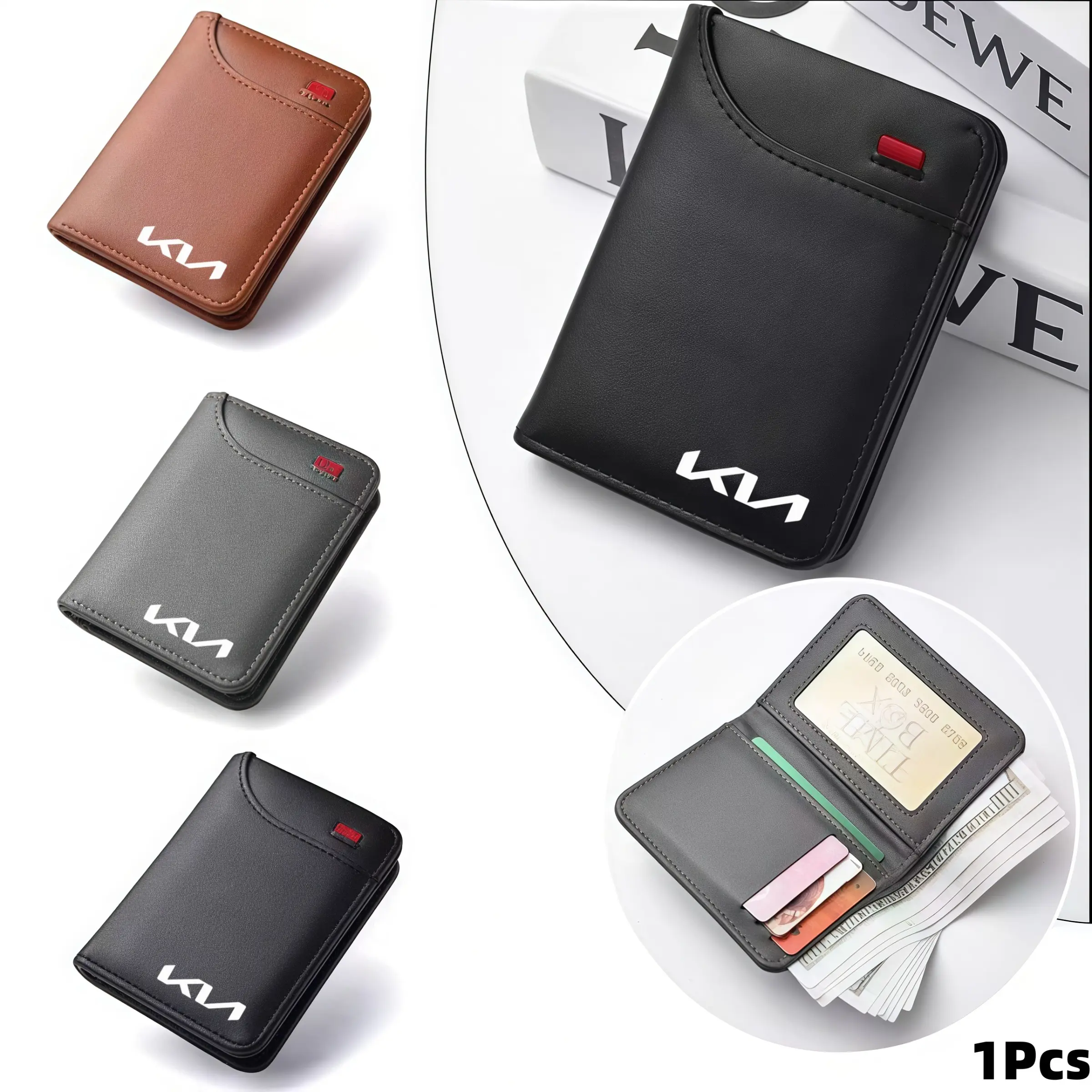Leather Wallet Card Storage, Car Driver License Bag, ID Passport Holder, ID Pocket, Coin Purse, Compatible with Kia Models, Auto Accessories, Passport Cover