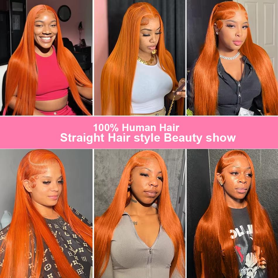 Bling Hair 30 32 Inch Orange Ginger Lace Frontal Wigs Human Hair Body Wave 13x6 13x4 HD Lace Frontal Wig Pre Plucked Loose Wave Colored Brazilian Transparent Lace Wig 180% Density Clearence Sale TikTokShopHolidayHaul