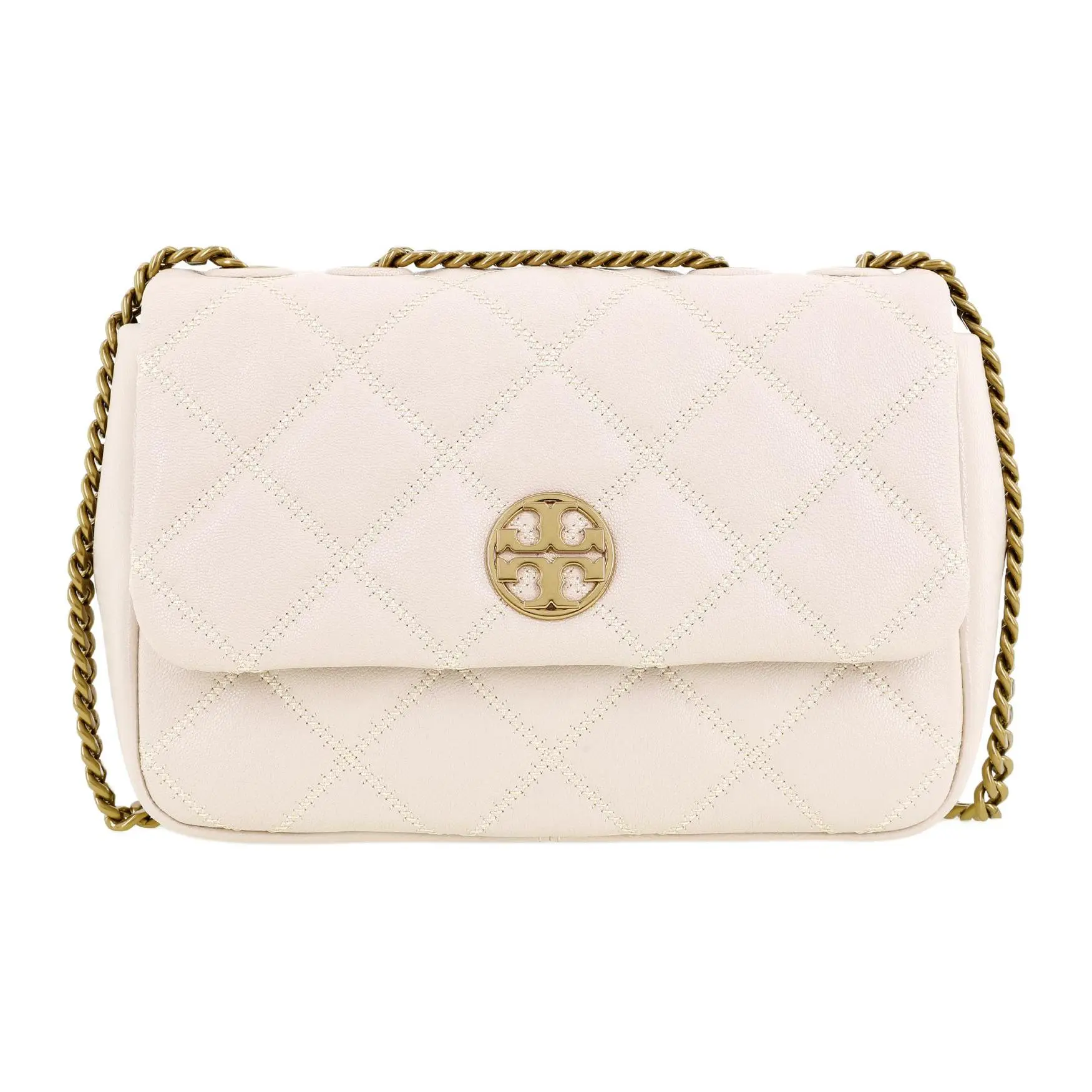 Tory Burch TB-Willa Quilted Chain Leather Crossbody Bag for Women, Small Size, Cream Cheese White