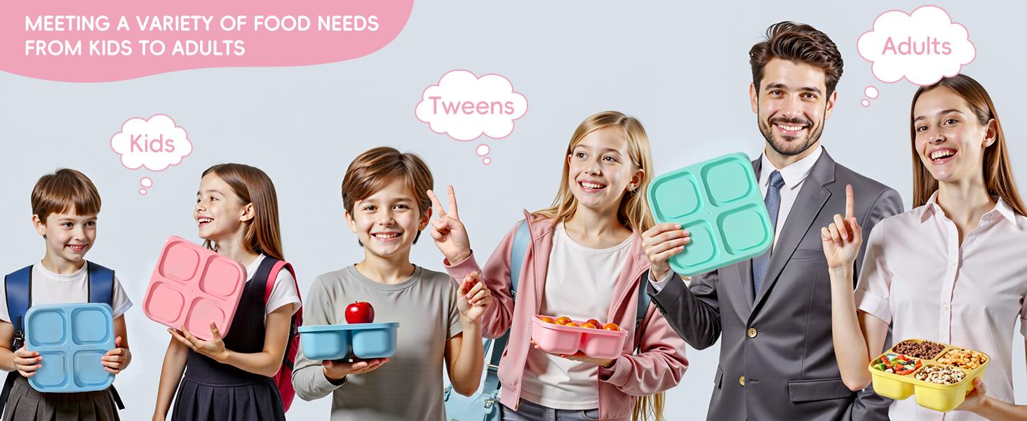 4 Pcs Snack Box Containers Set, Reusable 4 Compartment Lunchable Container with 2Pcs Sauce Containers, Stackable BPA-Free Bento Box for School, Work, Travel (4 Color)