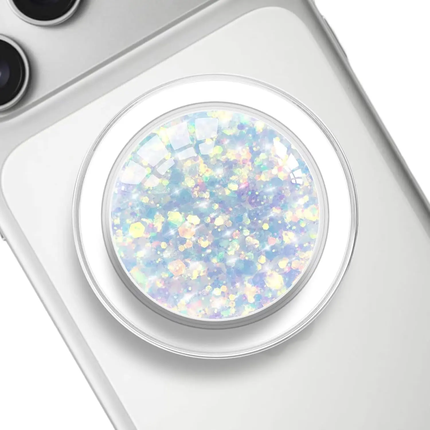Transparent  Phone Grip Holder, Compatible for Magsafe Phone Grip, Collapsible Expandible Mobile Phone Grips Stand for  17 16 15 14 13 12 Series - Clear   Blue Glitter