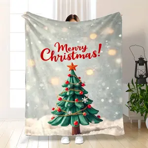 Queen Size Heavy-Duty Flannel Blanket Suitable For Bed - Soft Warm Christmas Tree, Snowflake & Merry Christmas Lettering Bedspread - Cozy Winter Bedspread For Sofa, Couch - Elegant Holiday Gift (Queen Size)