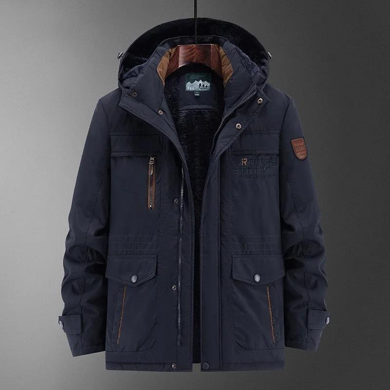 New Winter Men's Jacket High-Quality Thick Wool Cold-Proof Detachable Hooded Parka Casual Skiing Hunting Windproof Warm Coat