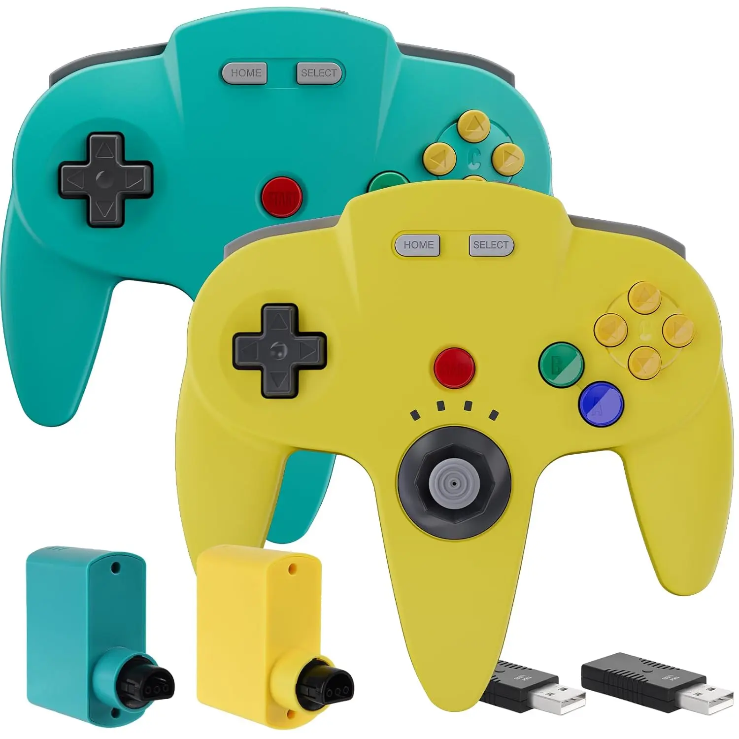 2 Pack  N64 Controller Made for  1 & 2, N64 Console,  2.4 GHz Receivers Compatible with  , Windows PC, macOS (-in Vibration) (Rechargeable) /Cyan