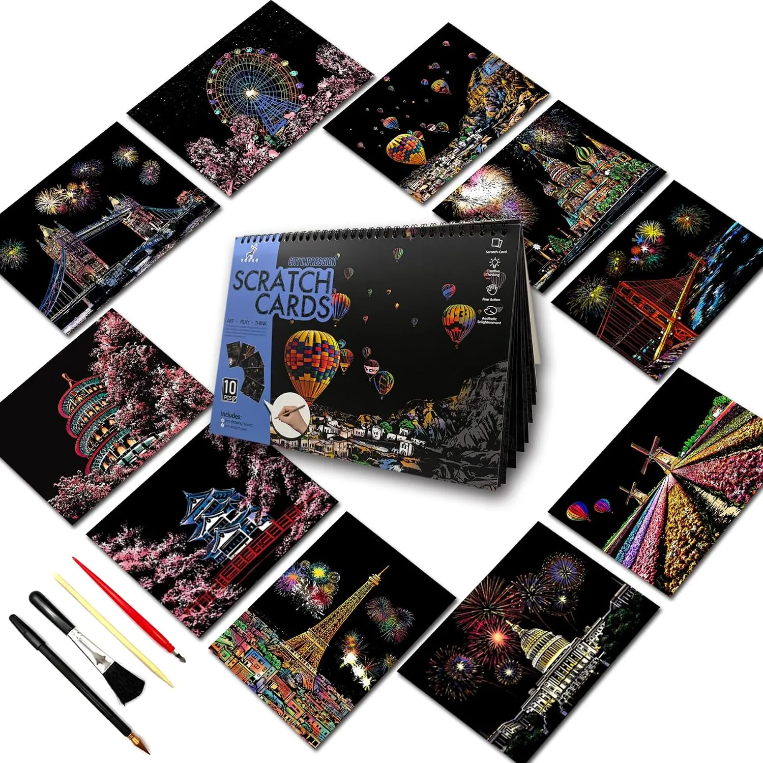 Scratch Art Book for Adults,Landmark Building Scratch Painting Kit,Creative Foil Engraving Art Set,City Series Scratch Off Art Book for Travel & Craft Lovers,  Craft (City Series 2)