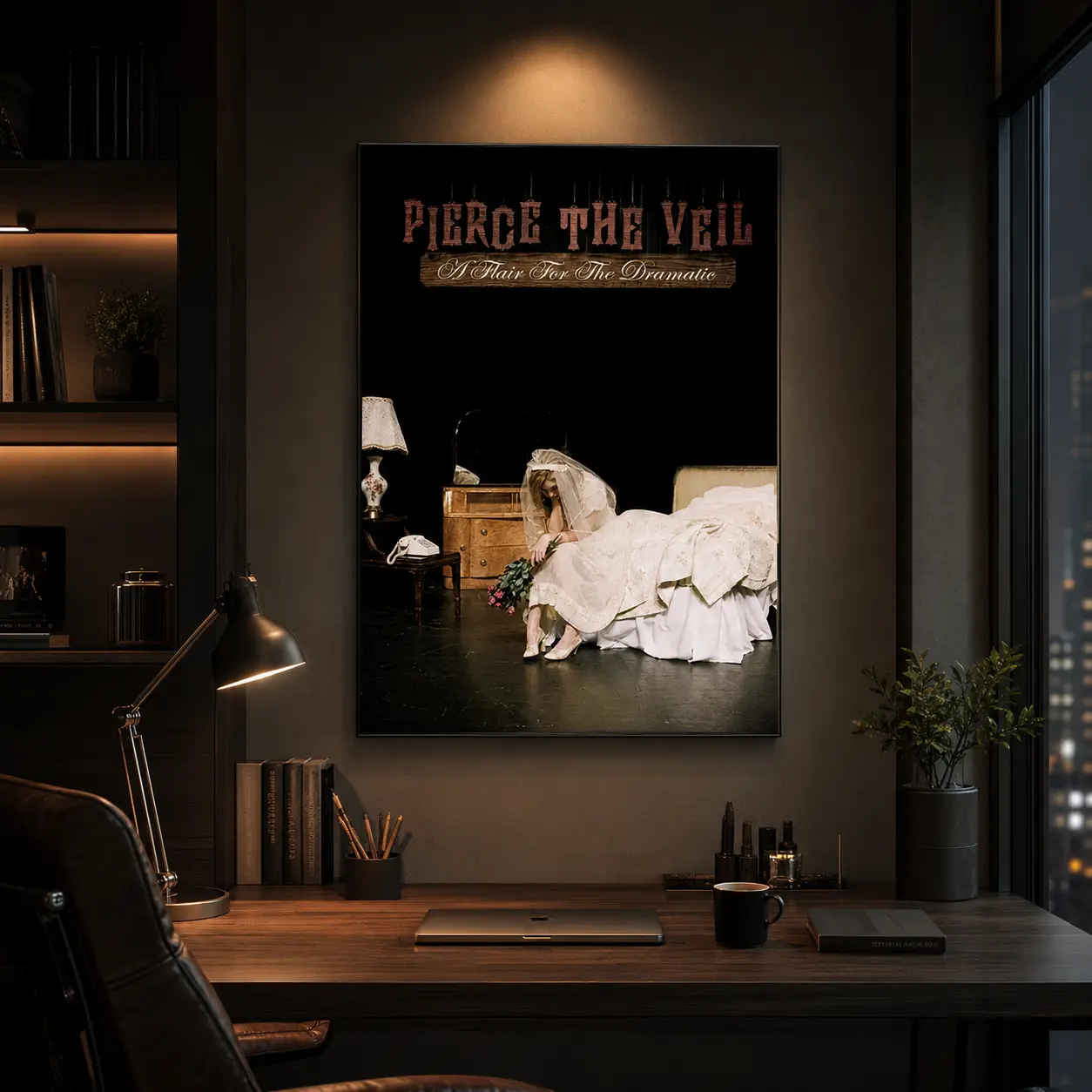 Pierce the Veil "A Flair for the Dramatic" Classic Pine Wood Framed Canvas Wall Art, Frameless Decorative Poster, Living Room Decor, Porch Decor, Music Poster, Alternative Rock Art, Band Wall Decor, Album Cover Print, Gift for Fans