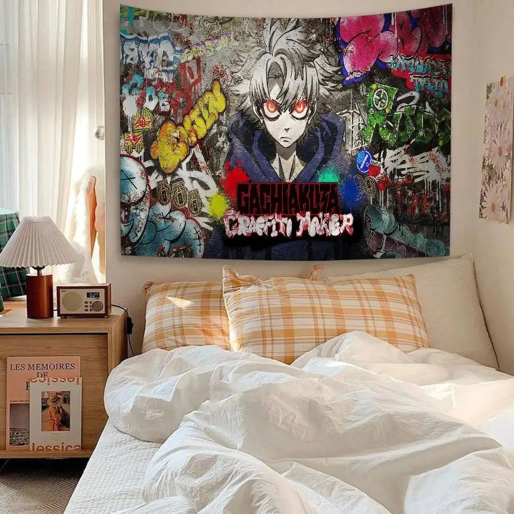 Gachiakuta Graffiti-Style Wall Tapestry - Street Art Background, Bold Room Accent for Dark Fantasy & Urban Aesthetic Fans