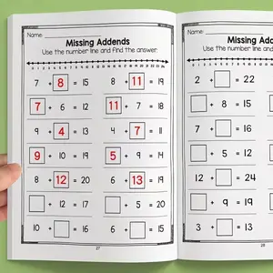 Math Addition Subtraction Practice Book, Fun Math Workbook for Kids, Number Fill-In Games, 32 Clear Pages, Enhance Math Skills