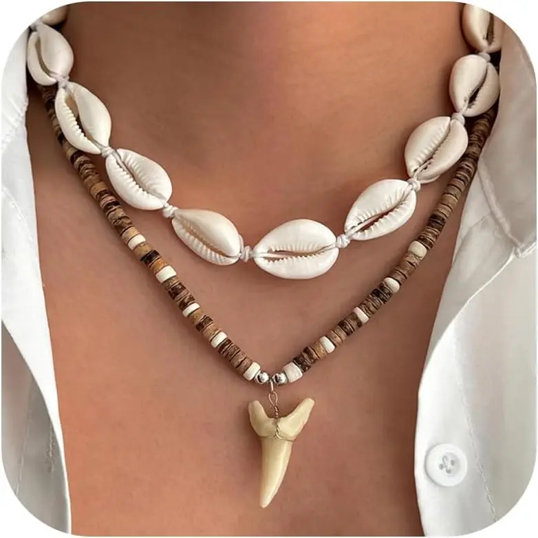 Men's Natural Shell Beaded Choker Necklace, Surf Chic Male Wear Jewelry for Beach Trips, Ideal for Dad Husband, Natural Shells, Necklaces