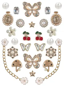 26pcs Luxury Gold Resin Shoe Buckles, Flower Mushroom Cherry DIY Accessories, Shoe Decorations, Holey Shoes Accessories