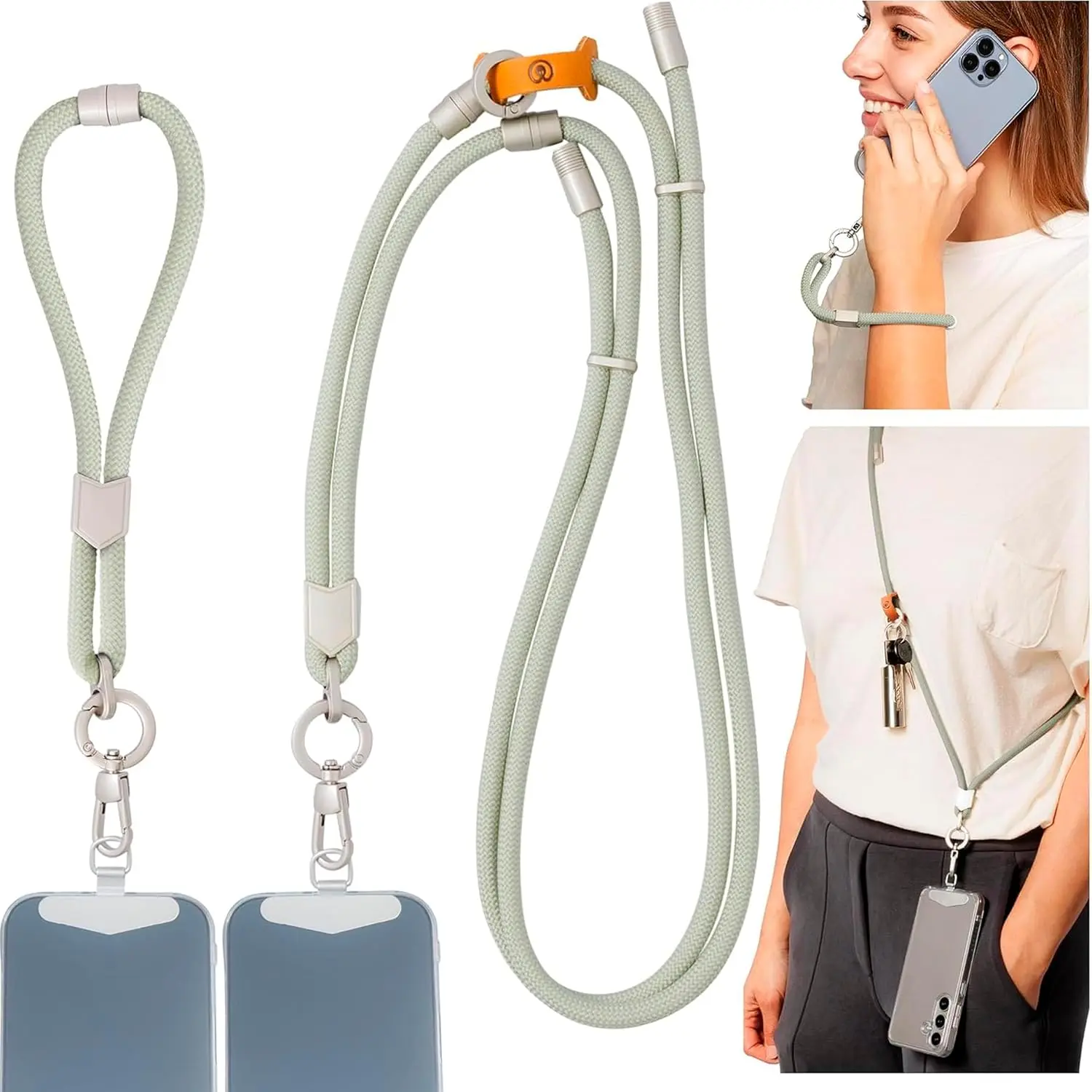 2 in 1 Anti   Lanyard and Wrist Strap for i and Android, Adjustable Cell   and  Tether, Hands Free Strap for Travel Running and Everyday Use, Sage