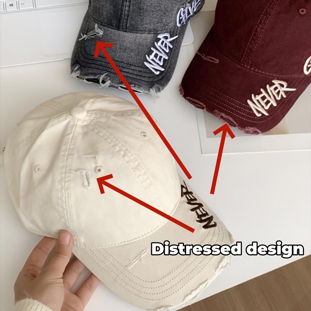 Vintage Washed Baseball CapTrending Coastal Grandmother Aesthetic "Never Give Up" Embroidered Distressed Cotton Hat Adjustable Casual Hat for Daily commute Vacation