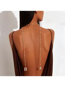 Asymmetric Zircon Backless Chain with Water Drop Double Pendant, Back Chain, Light Luxury Ins Style Body Chain for Women