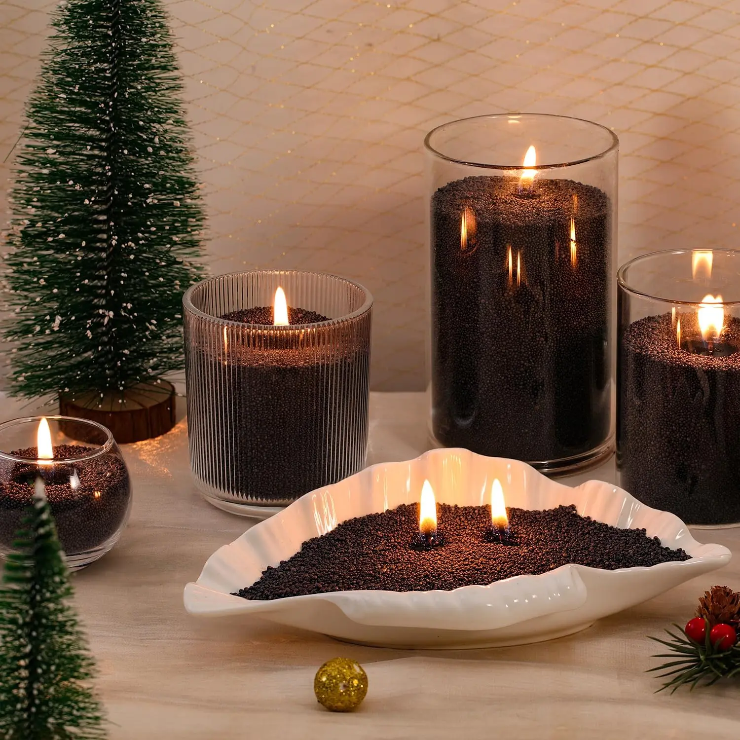 1LB Black Candle Sand- Pearled Candles with Wicks (10 Pcs), Candle Beads, Sand Wax, Candles Unscented for  Candle Making, Refill Kit