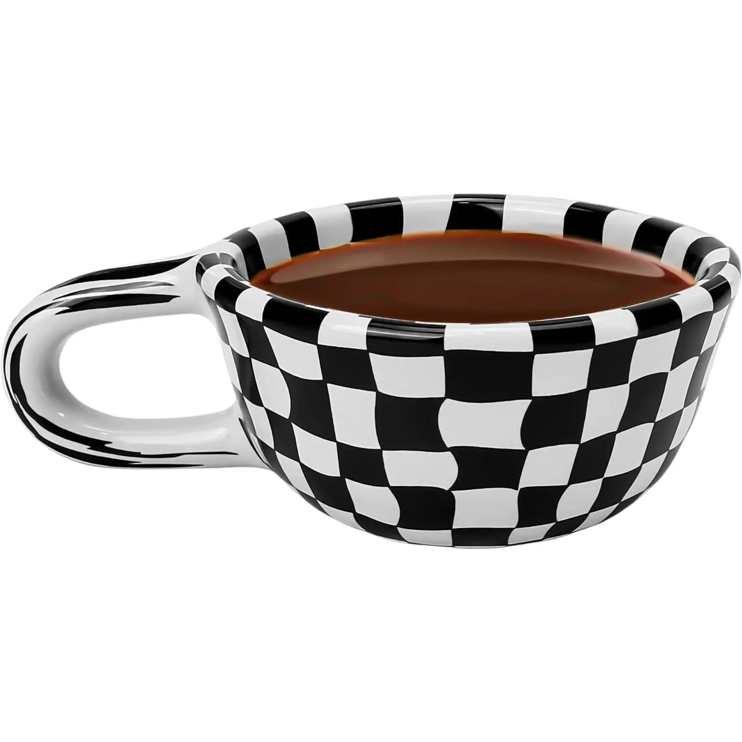 Checkered Coffee Mug 5oz 4x2 inch, Creative Irregular Checkerboard Ceramic High-value Retro Afternoon  Coffee Cup Set, Novelty  Cup for Office (Black)