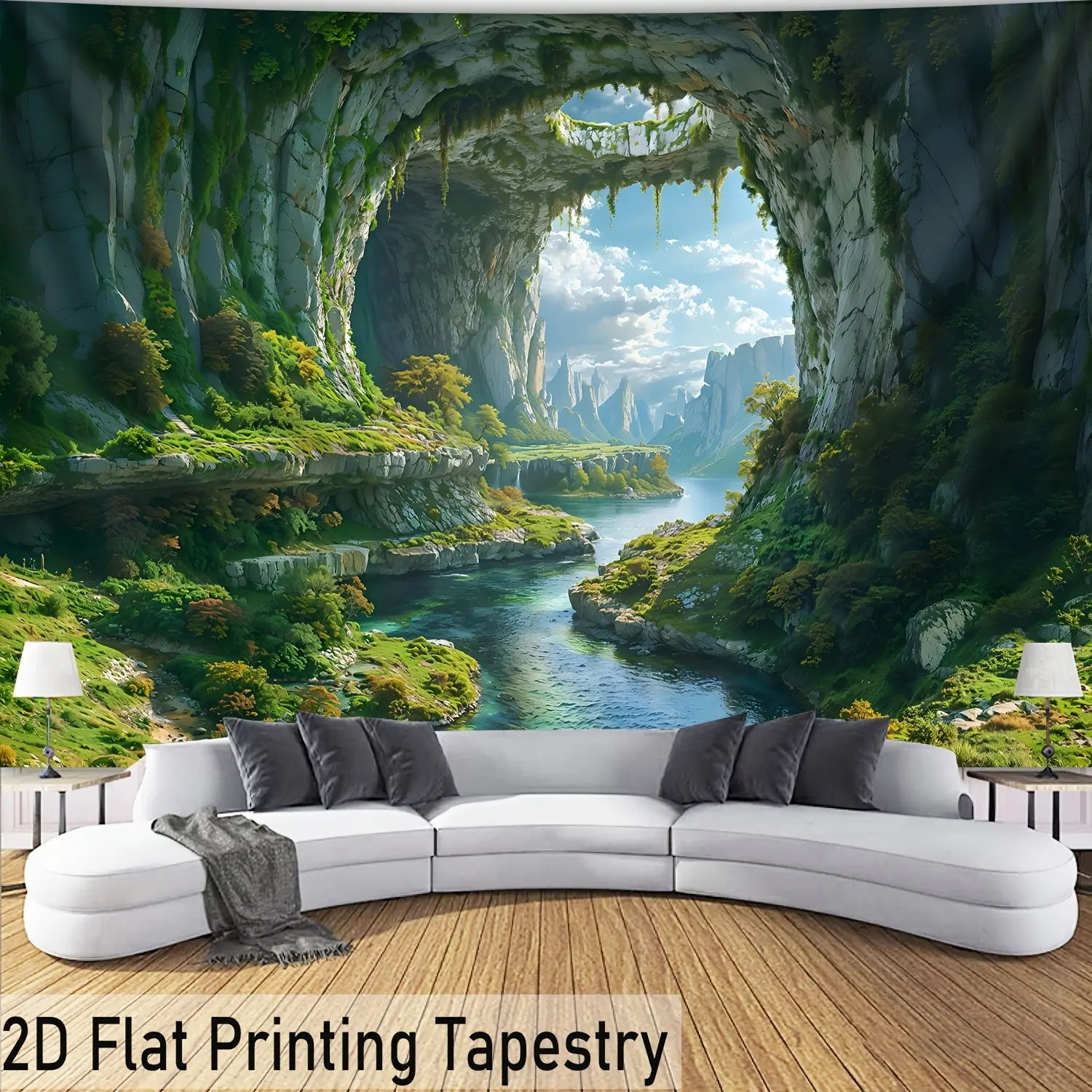 2D Flat Cave Sky Landscape Banner | Scenic Cave Opening Nature Wall Backdrop | Single-Sided Polyester | Metal Grommets for Easy Hanging | Perfect for Living Room, Bedroom, Photography Studio, Party, Home Office & Nature-Themed Decor