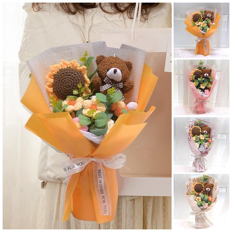 Crochet Flowers Graduation Flower Bouquet Eternal Flower Wedding Guests Gift Woven Sunflower Mother's Day Gifts