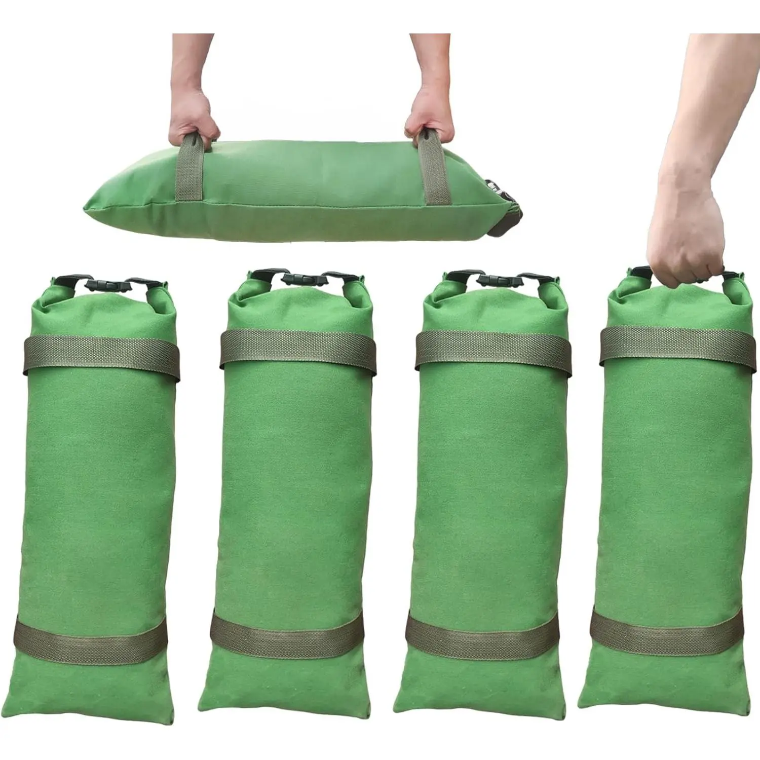 4Pcs Thickened Long Canvas Reusable Flood Barrier Sand Bags with Insert Buckle Handle, for Emergency Flood Protection, Fits Doors, Garages, Basements, Counterweights, Counterweight