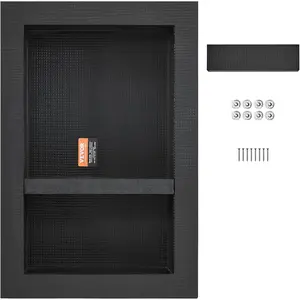 VEVOR Shower Niche Ready for Tile 16" x 24", Double Shelf Organizer, Square Corners Wall-inserted Niche Recessed, Sealed Protection Modern Soap Storage Niche for Shower Bathroom, Black
