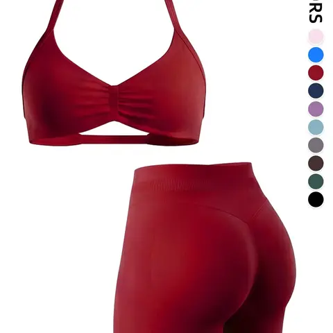 2-Piece Seamless Sports Bra Set with Pads, High-Waisted Peach Butt Running Yoga Shorts, Sleeveless Sporty Suit for Women, Activewear Workout Set, Seamless Gym Outfits, Fitness Yoga Set, Exercise Clothing Set