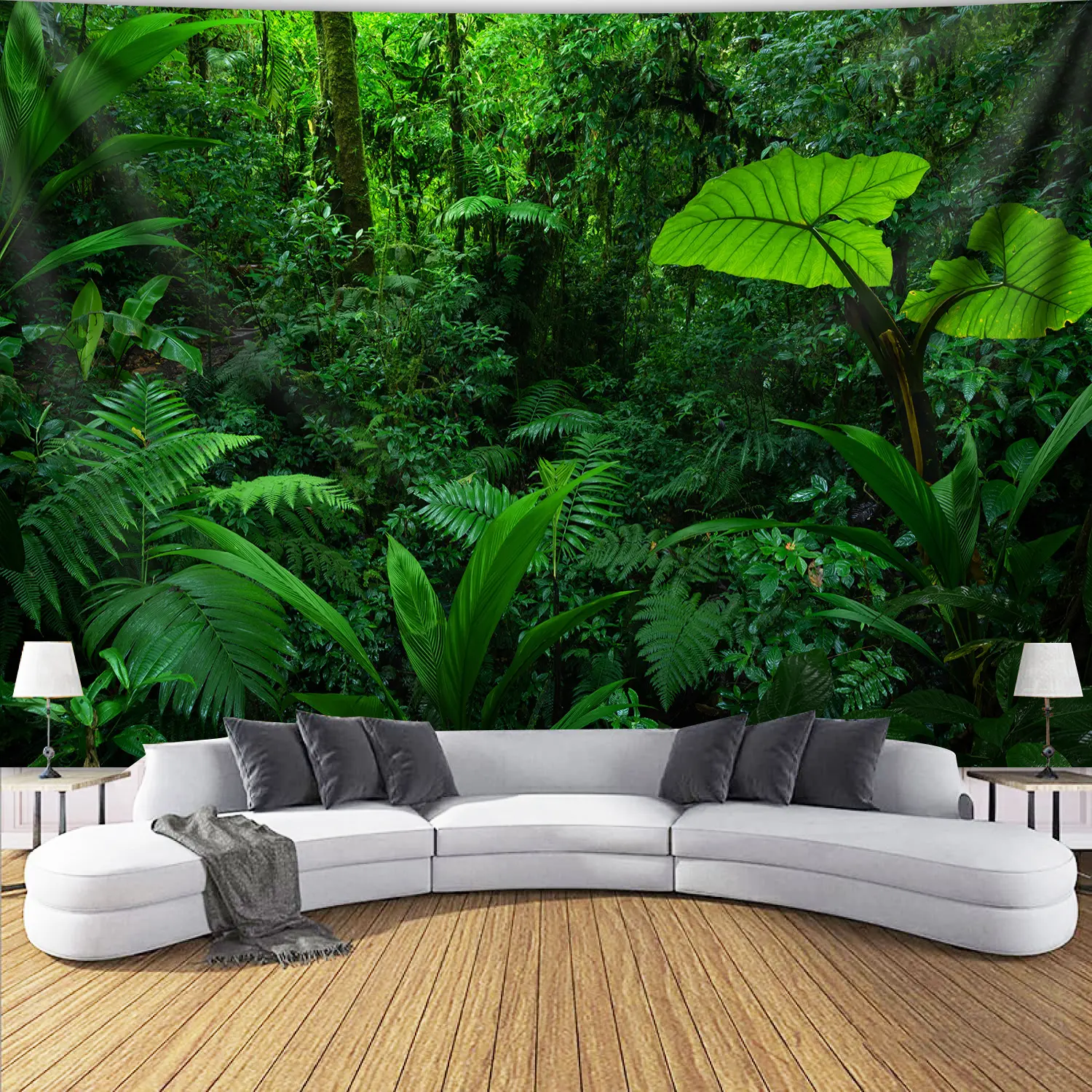 1-Piece Life Size Tropical Jungle Leaf Print Synthetic Canvas Backdrop - Durable Polyester, No Electricity Needed, No Church Hook Required, Easy Hang, Free Clips, Home & Party Decoration, Ideal Birthday Gift, Life Size Festive Backdrops & Banners