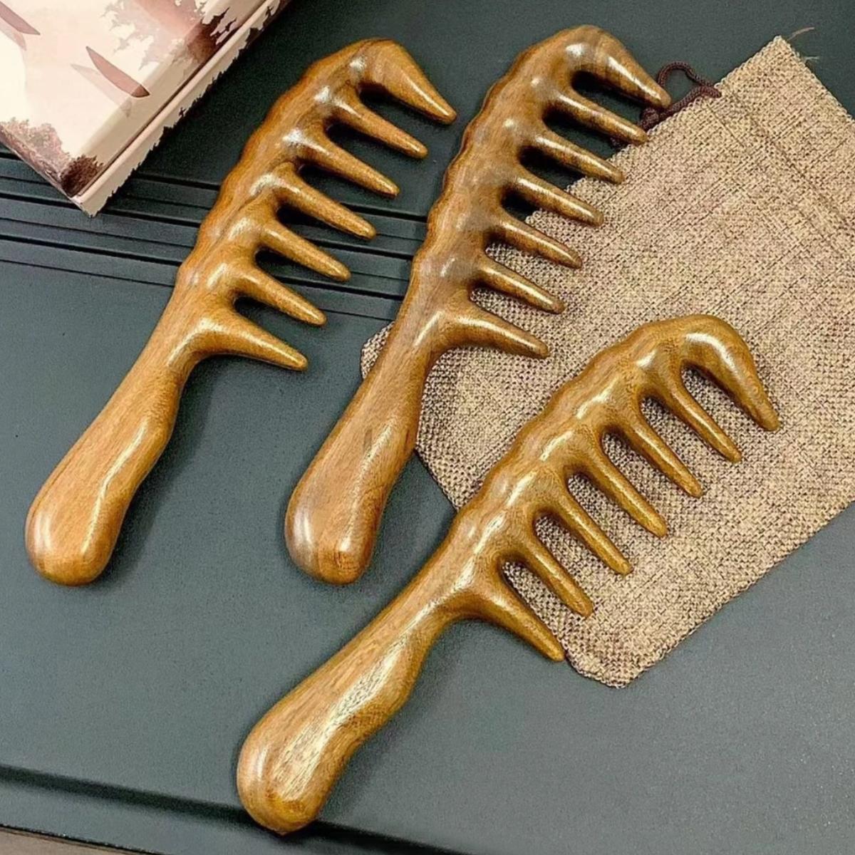 Wooden Wide Tooth Hair Comb, 1 Count Scalp Massage Comb, Curly Hair Detangling & Styling Tool, Hairdressing Comb for Women and Men, Hair Care Comb