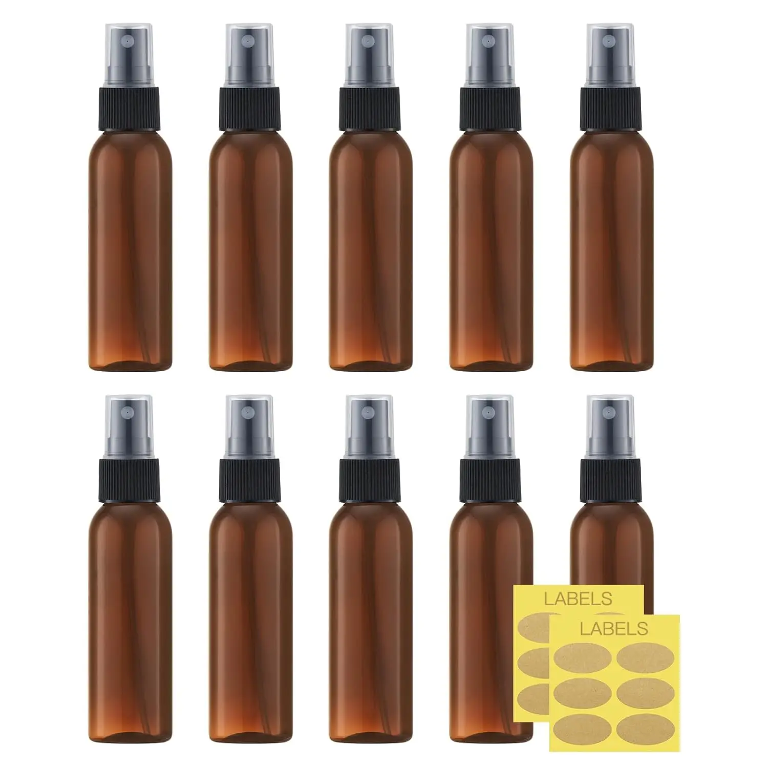 2oz Small Spray Bottle (10 Pack) Plastic Mini Fine Mist Atomizer, Tiny Sprayer for Travel Perfume, Cologne, Alcohol (Brown, 60ml)