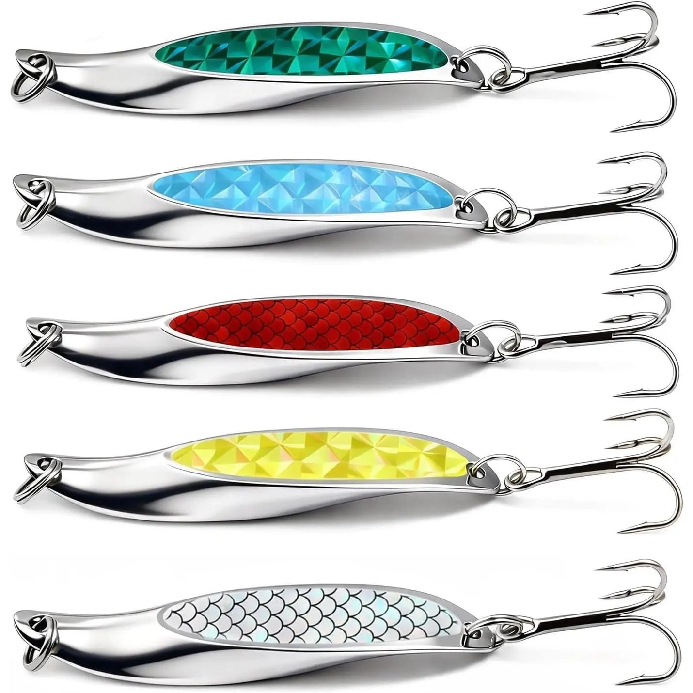Fishing Lures,Fishing Spoons, Colorful Casting Fishing Spinner Hard Baits Tackle Single Hook for Trout Bass Salmon Freshwater Saltwater with Metal Hooks