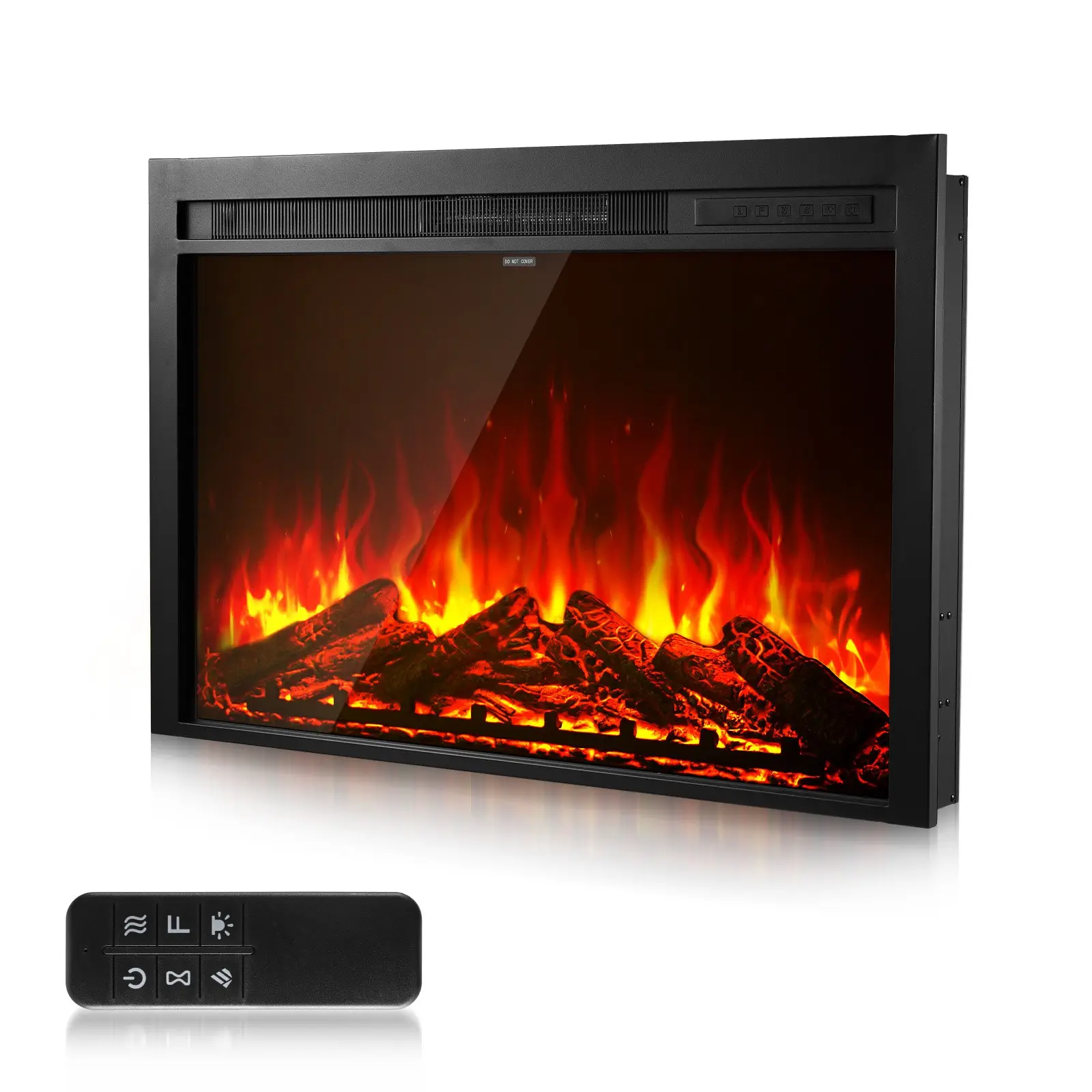 VEVOR 40-Inch Black Electric Fireplace Insert - Recessed & Wall Mounted Indoor Heater, Adjustable Flame Color/Brightness, 8h Timer, Remote Control, 750W/1500W Dual Heating Modes, 5000BTU