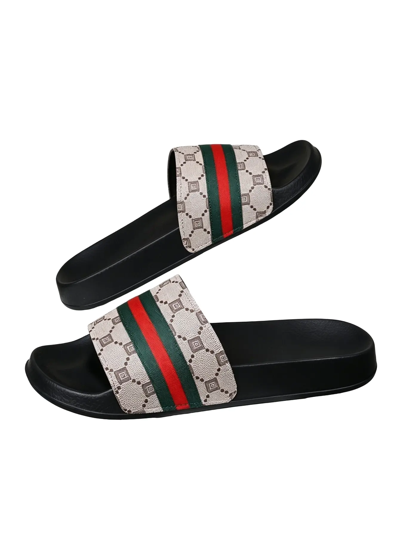 Couple Casual Comfortable Slippers, PU Leather Eva Sole, Random Print, All Seasons, Fashion Style, Sizes 39-47, Beach & Home Use