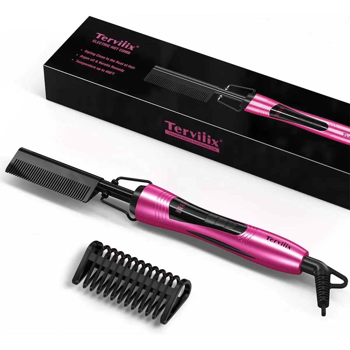 Hot Comb Electric by, Pressing Combs for Natural Black Hair, Wigs & Beard, Anti-Scald Straightening Comb with Keratin & Argan Oil Infused Teeth, Temperatures Adjustable, 60 Min Auto Shut Off