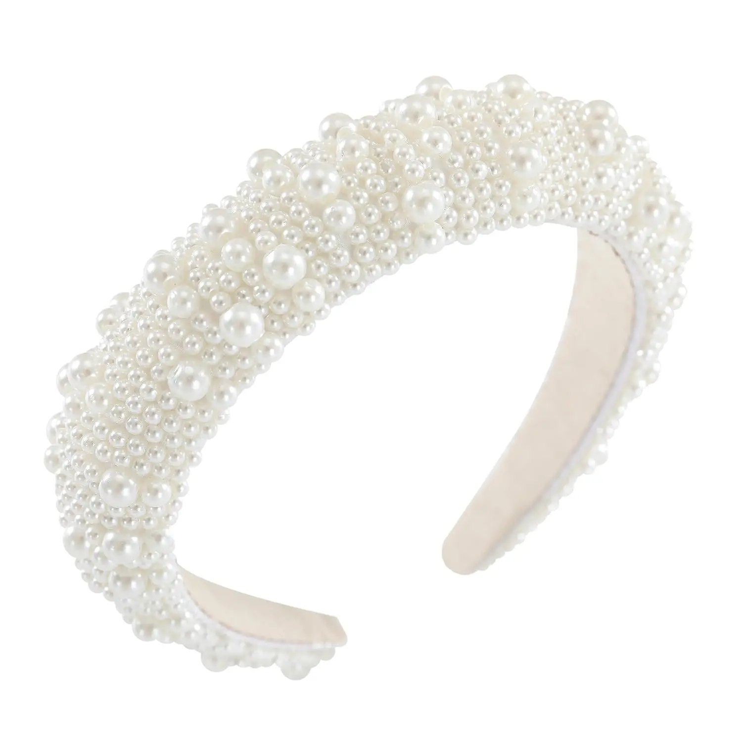 Pearl Headbands for Women Girls Jeweled Beaded Headband Thick Padded Fashion Bridal Headband Wedding Birthday Hair Accessories White