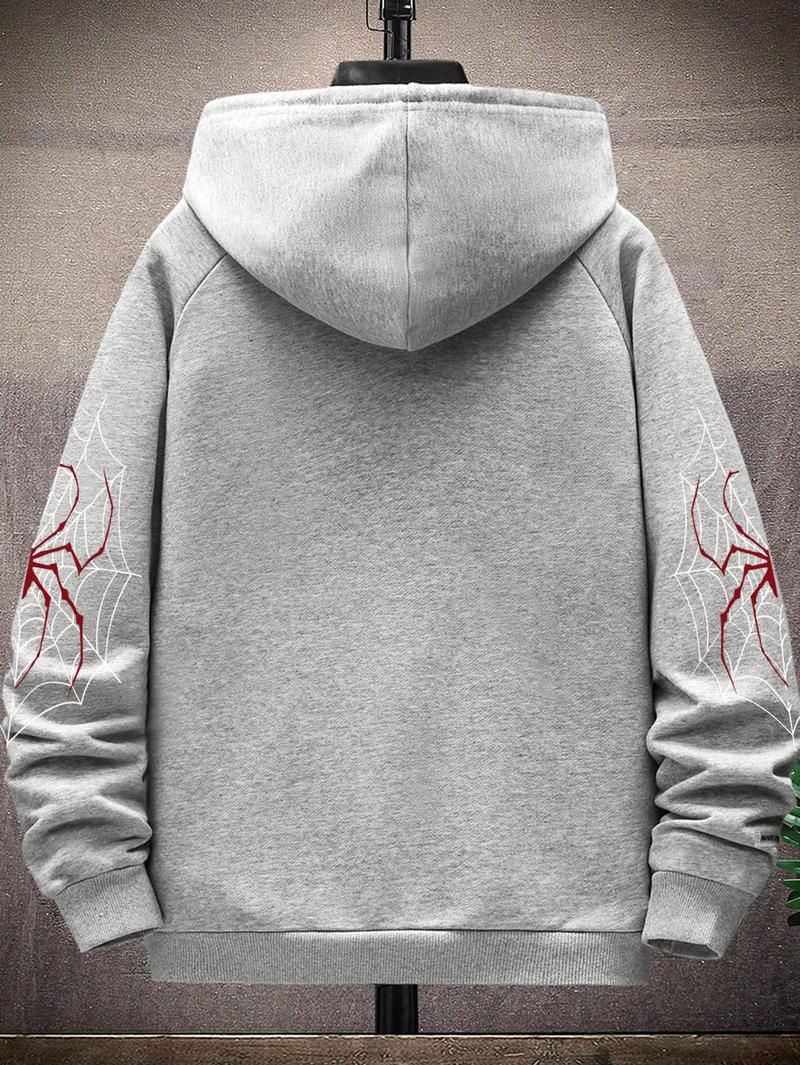 Boys' Spider Web Printed Pattern Hoodie Zipper Cardigan Sweater Hooded Sweatshirt Fleece Printed Casual Outdoor Pocket Sports Pants for Kids Ages 8-16 Years Old B2702