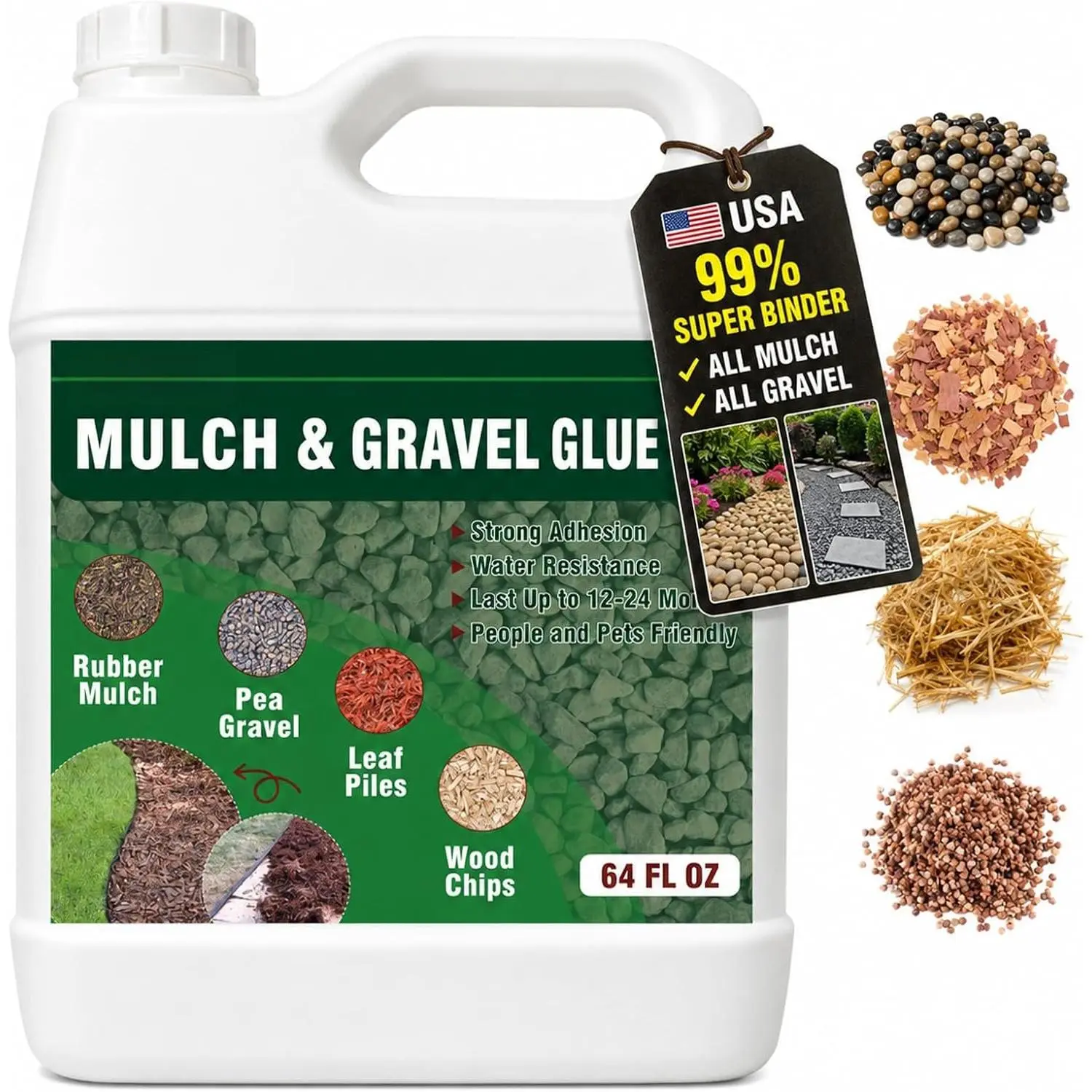 64 oz Mulch Gravel Glue for Landscaping, Mulch and Pea Gravel Stabilizing, Clear Gravel Binder, Lockdown Rubber, Gravel, , Stones- Secure Covering Firmly,  and -Friendly