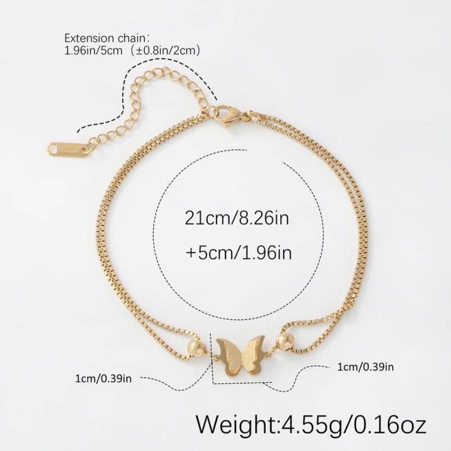 Women's anklet - single piece, double-layered butterfly decoration, classic and stylish gold and silver, suitable for everyday wear and parties.