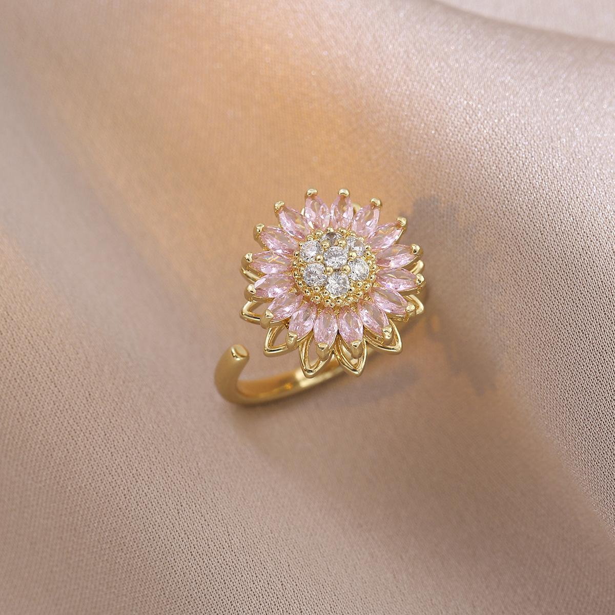 Women's Necklace, New Style Sunflower Diamond-encrusted, Rotatable Collarbone Chain Jewelry, Japanese and Korean Style Cross-border, Ins Ring, Sunflower