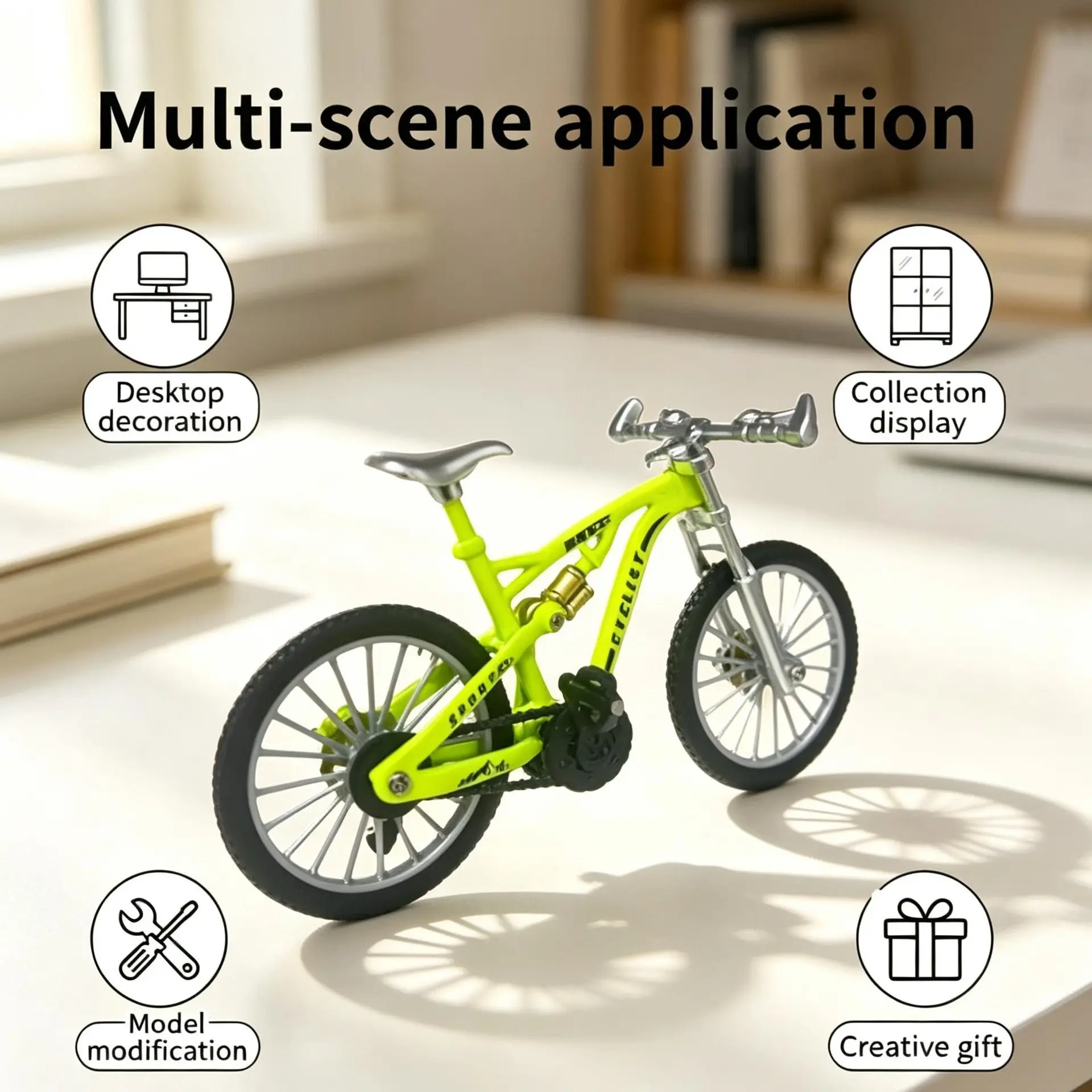 Realistic Alloy Mountain Bike Model Figurine, Movable Structure Miniature Bicycle, Desktop Trendy Decor, Creative Gift Idea, Stress Relief Craft Ornament