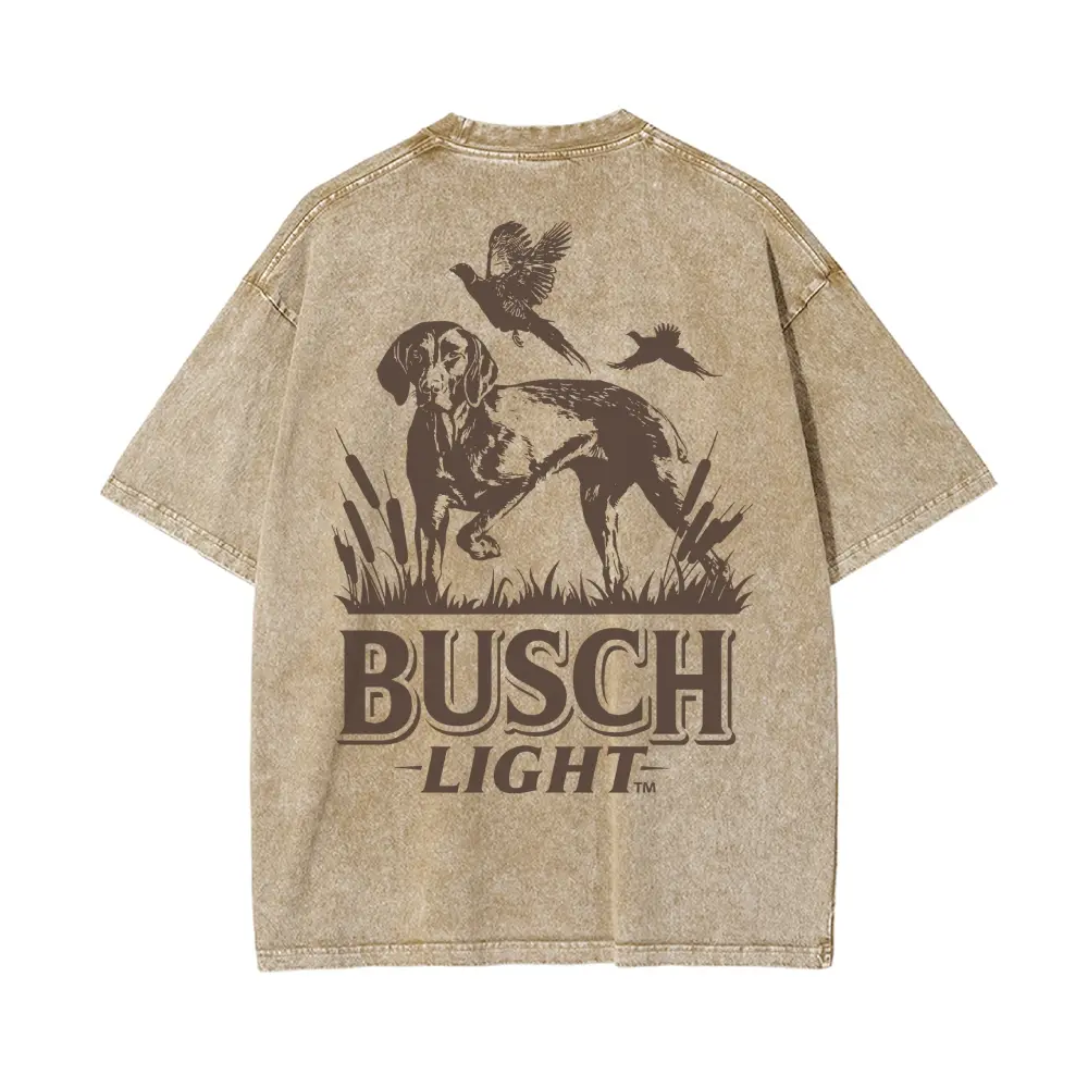 Retro Busch Light Pointer Dog Wild Bird Graphic Washed Cotton Short‑Sleeve Hunting‑lover T‑shirt