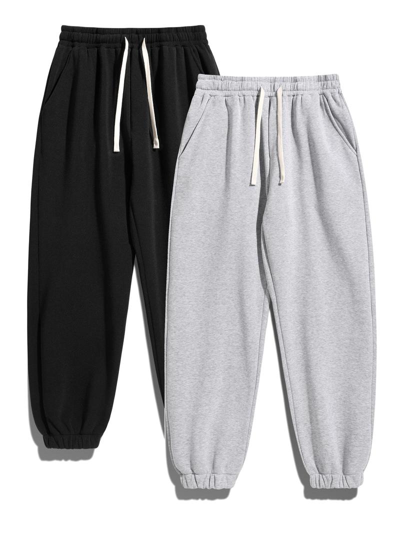 Men's Solid Drawstring Waist Thermal Lined Sweatpants, Casual Comfy Regular Fit Jogger Pants for Fall & Winter, Men's Trousers for Daily Wear, Pants for Men, Work Pants Men, Baggy Trousers, Men's Bottoms, Workout Joggers, Casual Sports Trousers