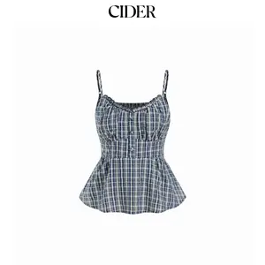 Cider Cotton-blend Sweetheart Neck Ruffled Peplum Cami Top SummerWins Dealsforyou