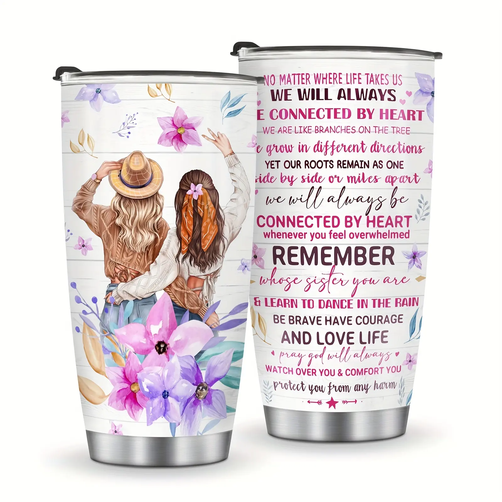 Soul Sister 20oz Stainless Steel Tumbler - Floral Design, Perfect Gift for Women & Girls on Birthdays, Christmas, Valentine's Day | Washable Coffee Cup for Office, Relaxation, Camping, Gifts From Sister, Thermos, Birthday Presents Ideas