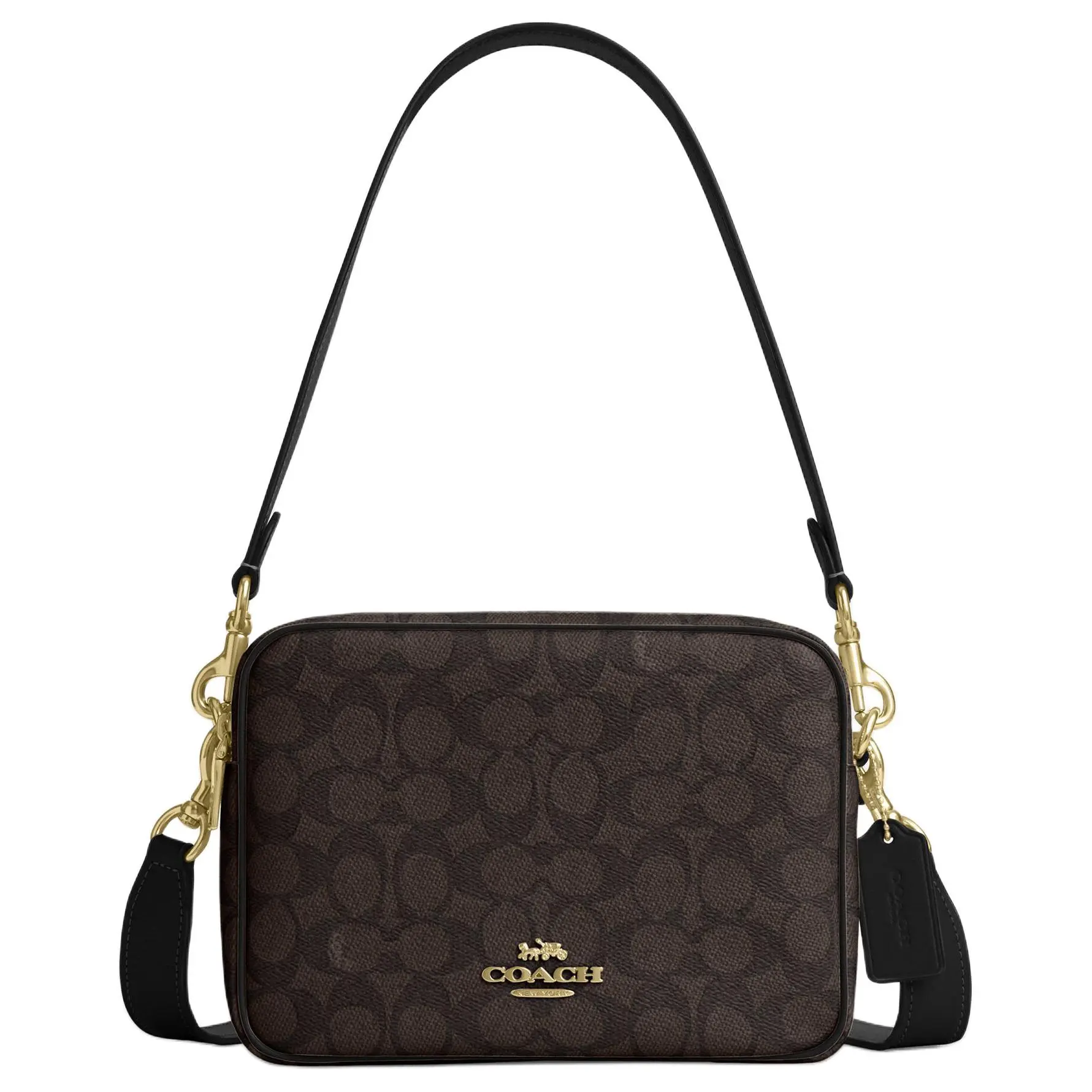 Coach Carey 22 Classic Logo Double-Zip Crossbody Bag for Women, Walnut Brown and Black