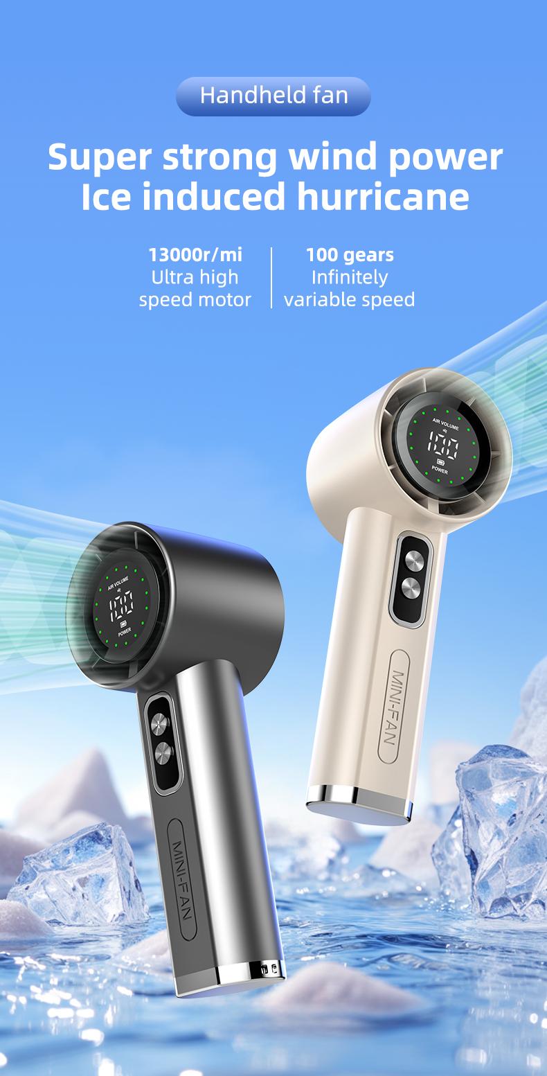Portable Handheld Turbo Fan, 100-Speed Stepless Adjustable, 13000RPM High-Speed Motor, 7.6m/s Powerful Airflow, USB Rechargeable Mini Fan with LED Digital Display, Long-Lasting Cooling for Travel, Office, Outdoor Activities, Summer Gift