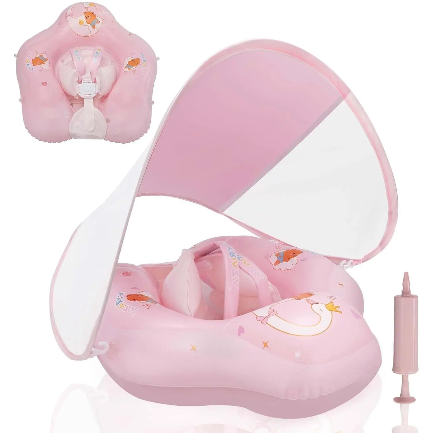 Baby Float with Canopy, Infant Pool Float with Safety Seat, Baby Swimming Float & Swim Float & Water Float UPF50+ UV Protection for Toddler from 3 to 36 Months (S:3-12 Month/L:6-36 Month)